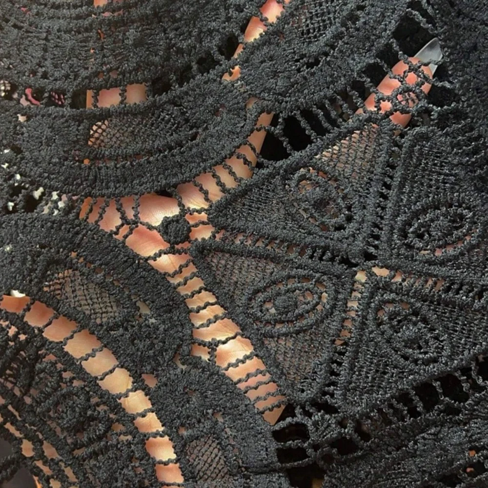 Luxe Sheer Mock neck Flared Long Sleeve Lace Blouse